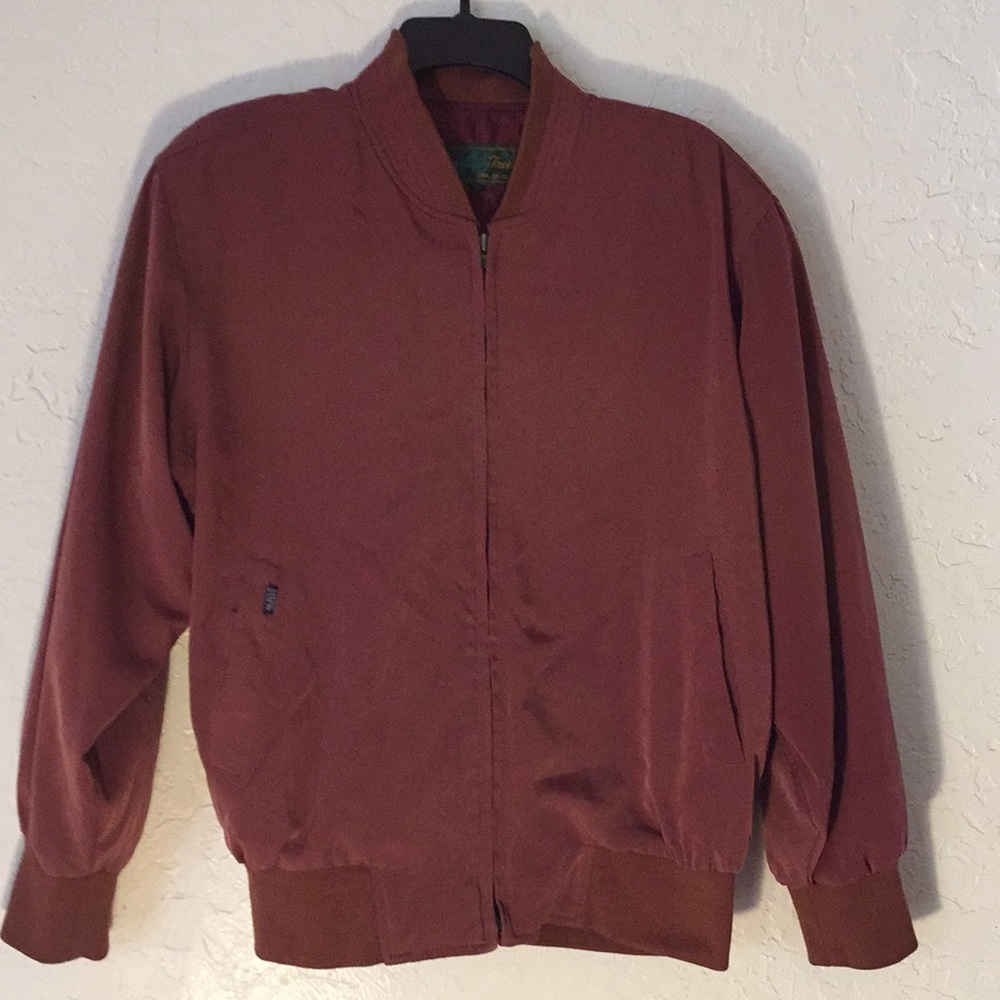 Vintage Maroon Silky Zipper Up Lightweight Jacket